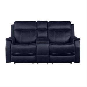 Valencia Ocean Blue Faux Leather Dual Power Reclining Console Loveseat
