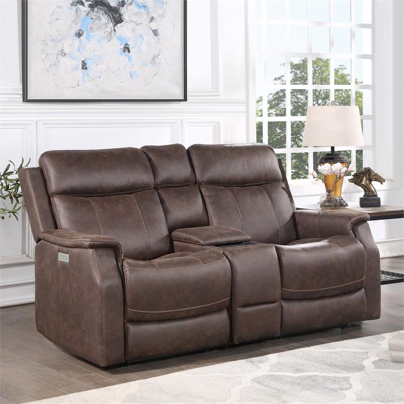 Valencia Walnut Brown Faux Leather 3-piece Dual Power Reclining Set