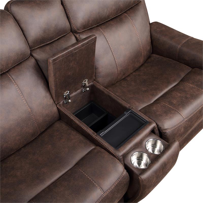 Valencia Walnut Brown Faux Leather 3-piece Dual Power Reclining Set