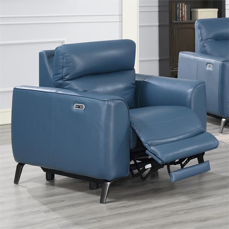 Sansa Ocean Blue Top Grain Leather Power Reclining Chair