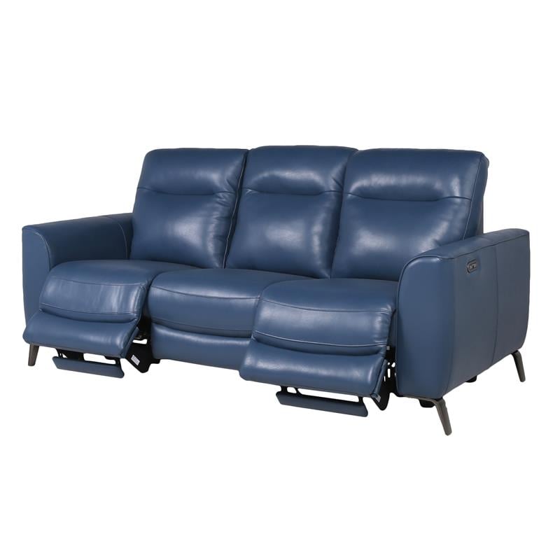 Sansa Ocean Blue Top Grain Leather, Darrin Leather Reclining Sofa With Console