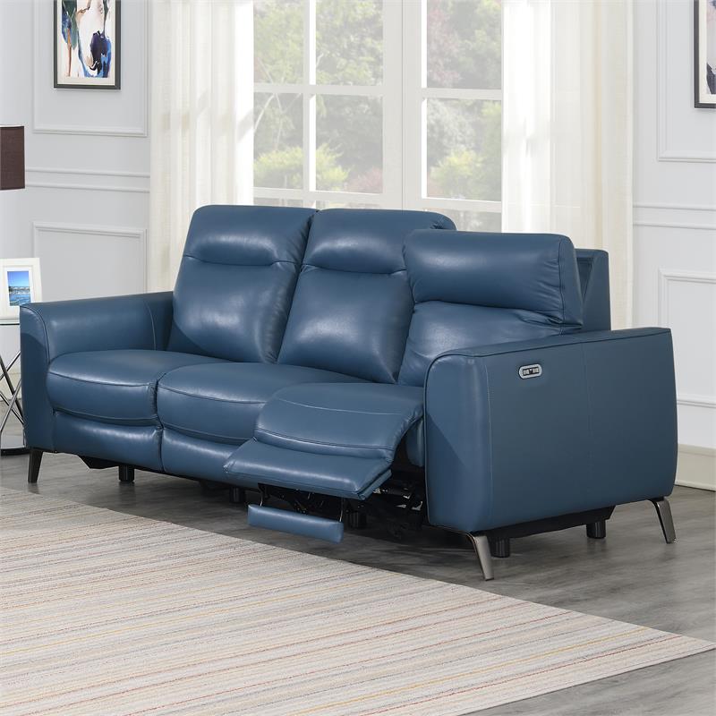 Sansa Ocean Blue Top Grain Leather, Blue Leather Recliner Sofa Uk