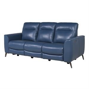 sansa ocean blue top grain leather power reclining sofa