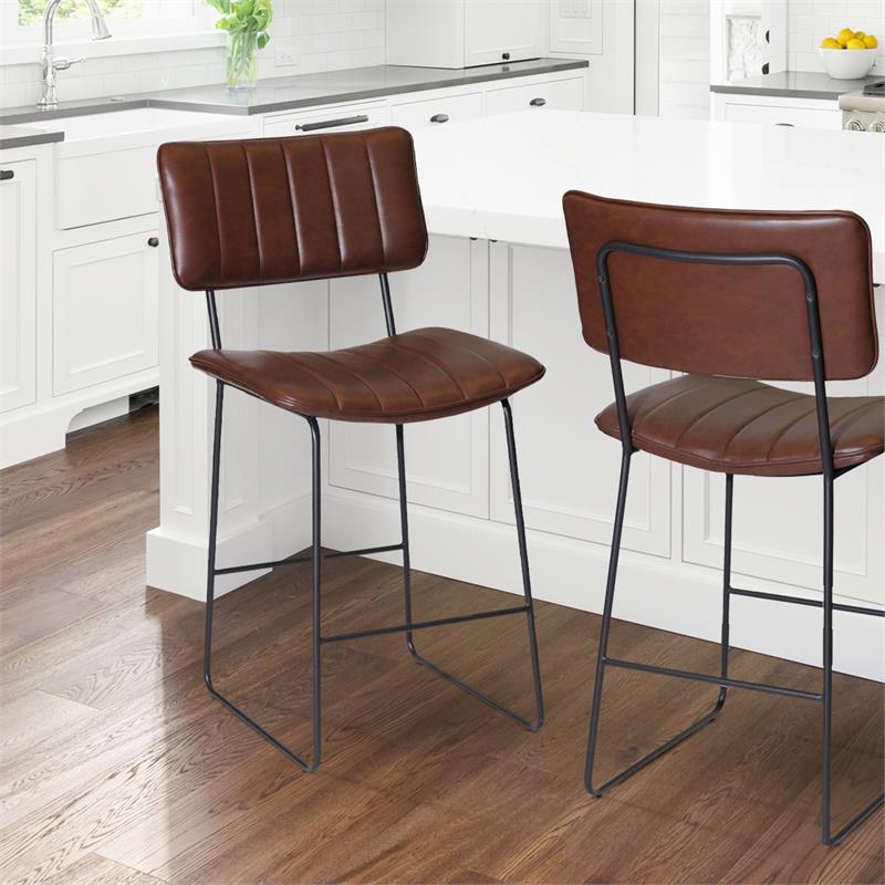 Tribeca Metal and Brown Faux Leather Commercial Grade Counter Stool