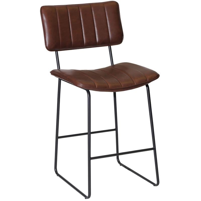 Tribeca Metal and Brown Faux Leather Commercial Grade Counter Stool