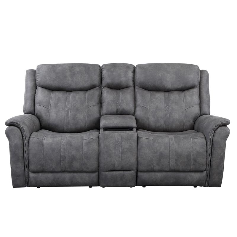 Morrison Power Console Loveseat Stone Faux Suede Fabric