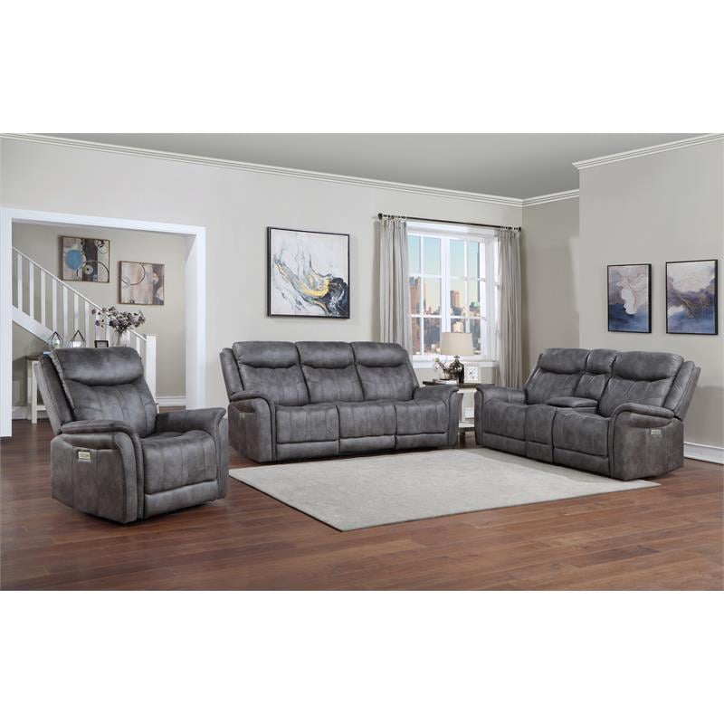 Morrison Power Console Loveseat Stone Faux Suede Fabric