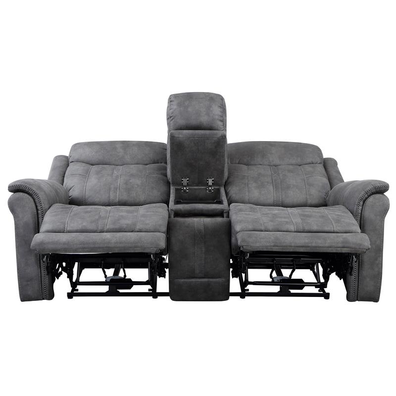 Morrison Power Console Loveseat Stone Faux Suede Fabric