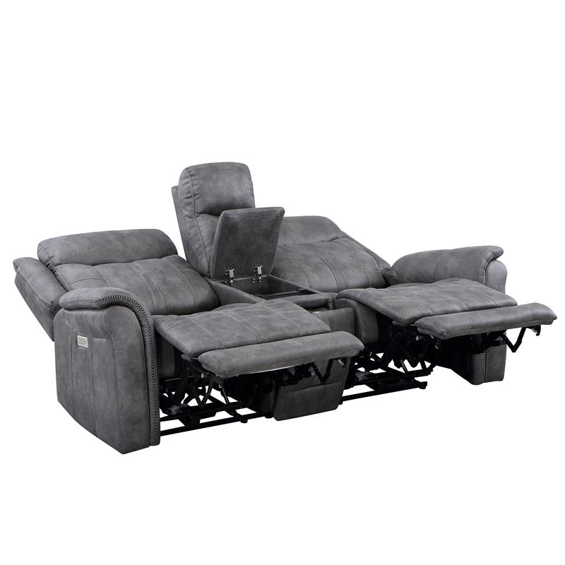 Morrison Power Console Loveseat Stone Faux Suede Fabric