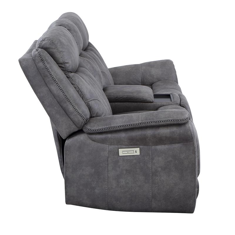 Morrison Power Console Loveseat Stone Faux Suede Fabric