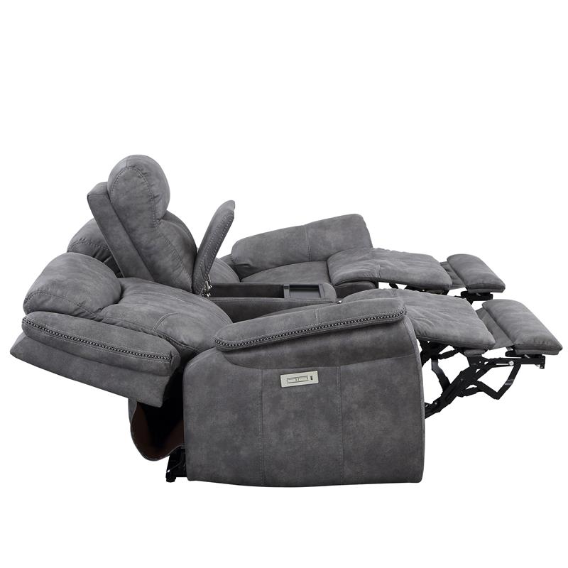 Morrison Power Console Loveseat Stone Faux Suede Fabric