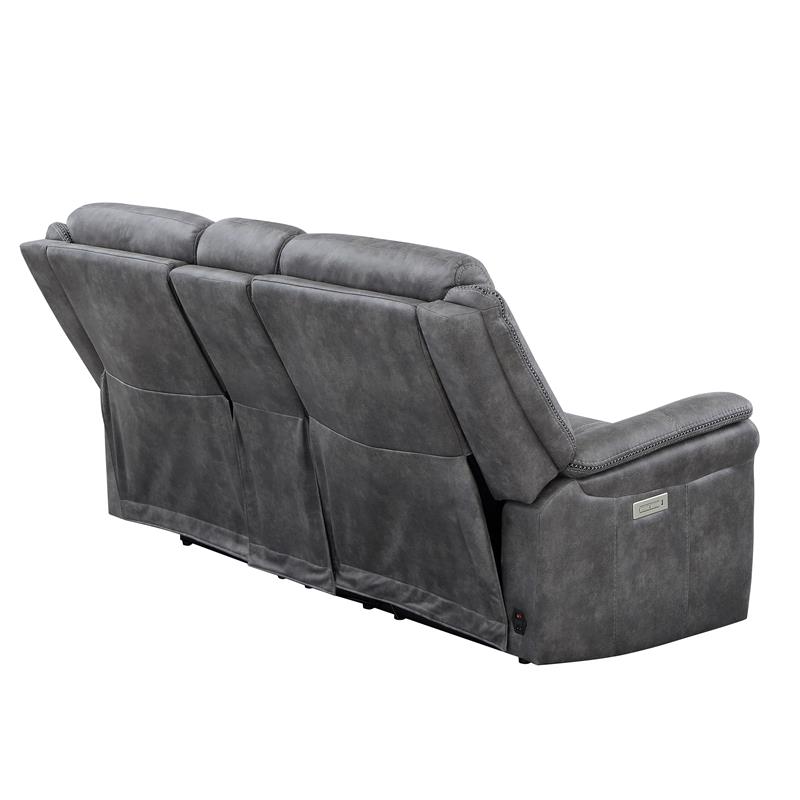 Morrison Power Console Loveseat Stone Faux Suede Fabric