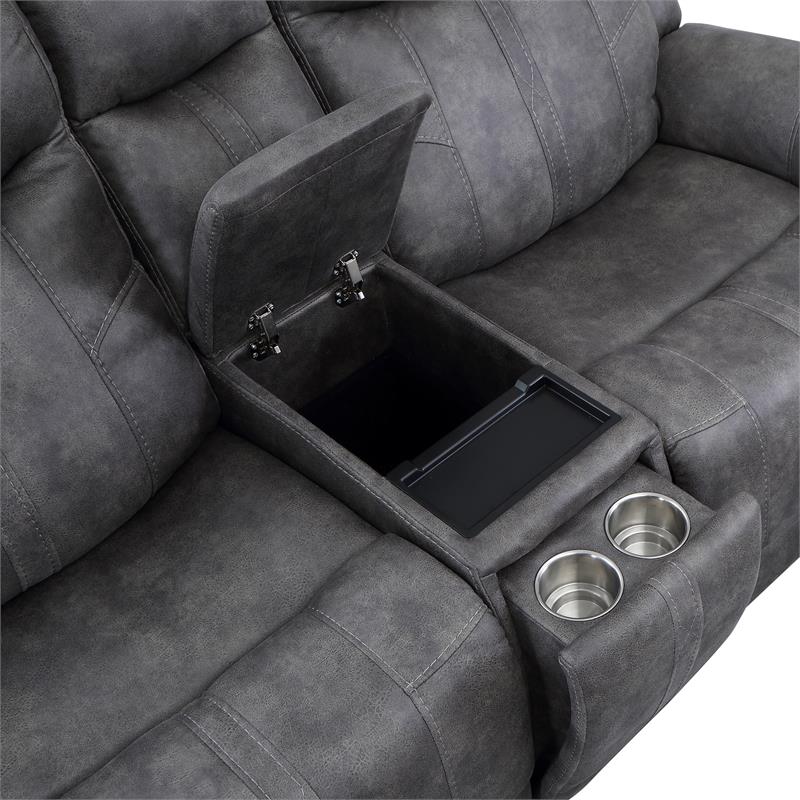 Morrison Power Console Loveseat Stone Faux Suede Fabric