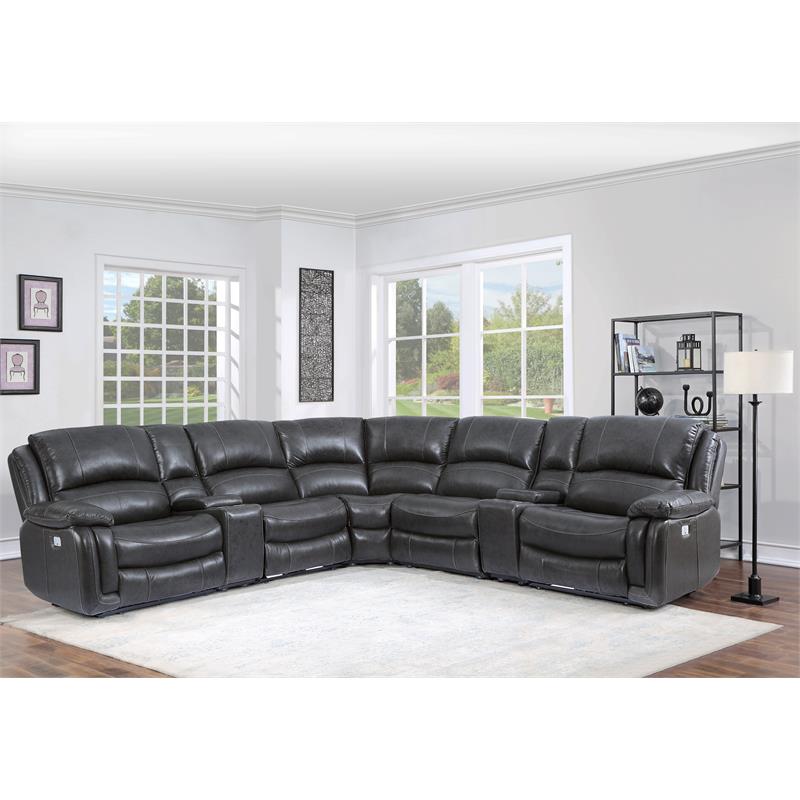 Denver 7 Piece Charcoal Leather Power Reclining Sectional