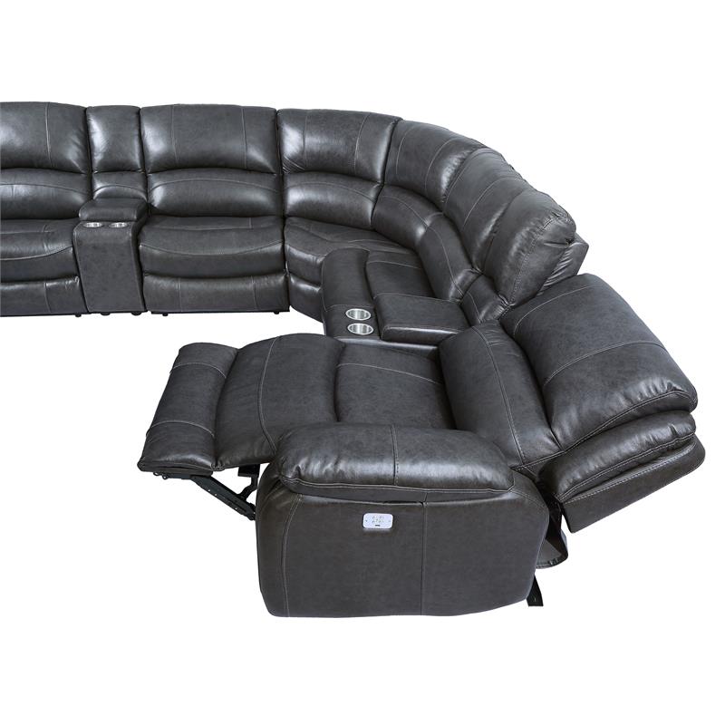 Denver 7 Piece Charcoal Leather Power Reclining Sectional