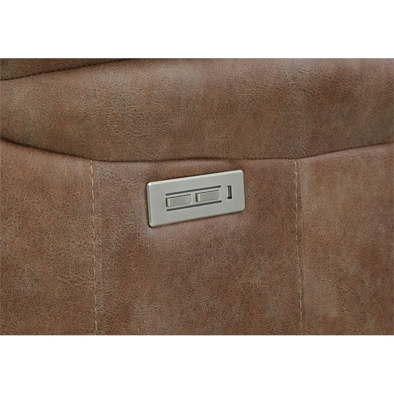 Morrison Camel Brown Polyester Faux Suede Leather Power Recliner