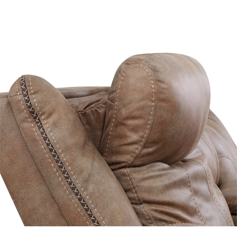 Morrison Camel Brown Polyester Faux Suede Leather Power Recliner