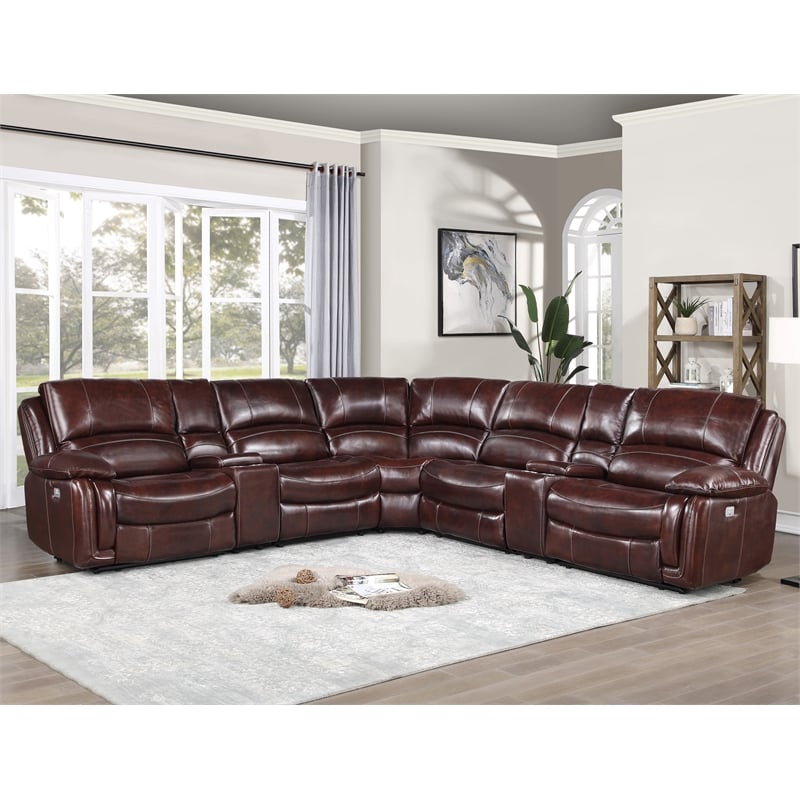 Denver Brown Leather 7-Piece Power Reclining Sectional