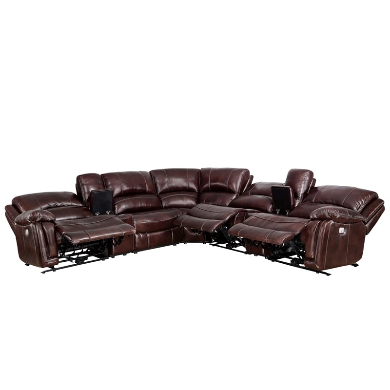 Denver Brown Leather 7-Piece Power Reclining Sectional