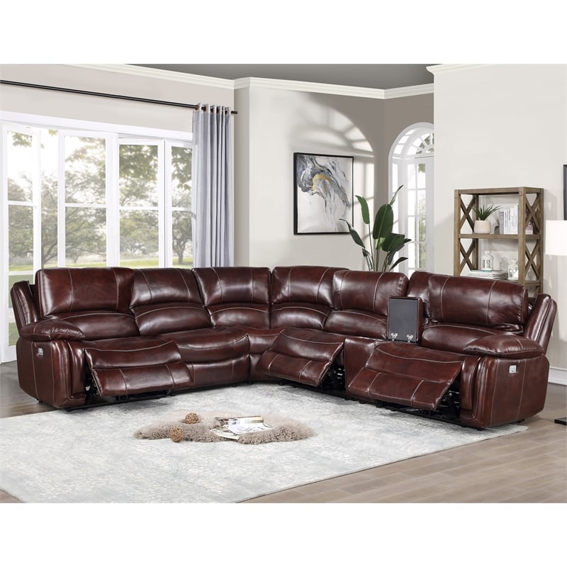 Denver Brown Leather 6-Piece Power Reclining Sectional