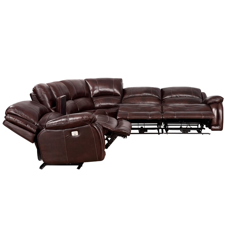 Denver Brown Leather 6-Piece Power Reclining Sectional