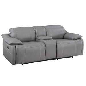 Alpine Smoke Gray Leather Power Console Loveseat