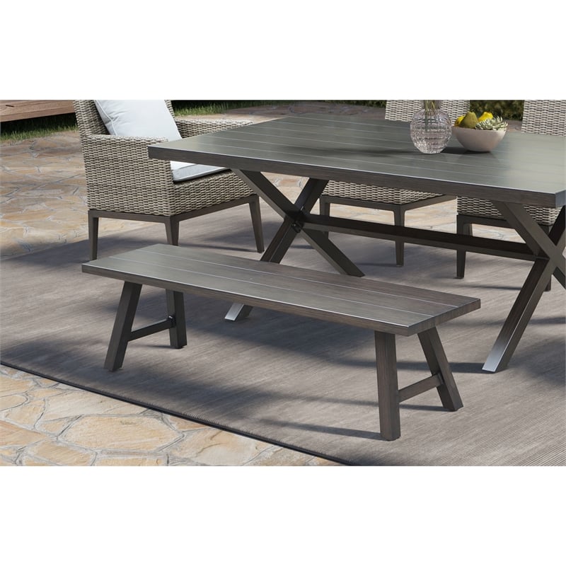 Marina Brown Aluminum Patio Backless Bench