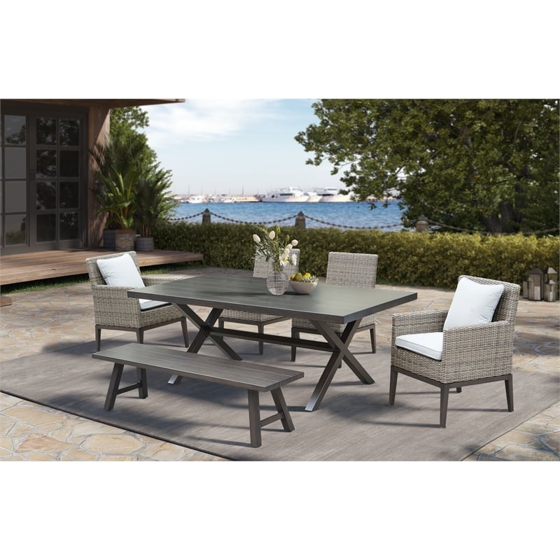 Marina Brown Aluminum Patio Backless Bench
