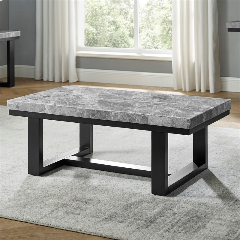 Lucca Gray Marble and Espresso Wood Coffee Table