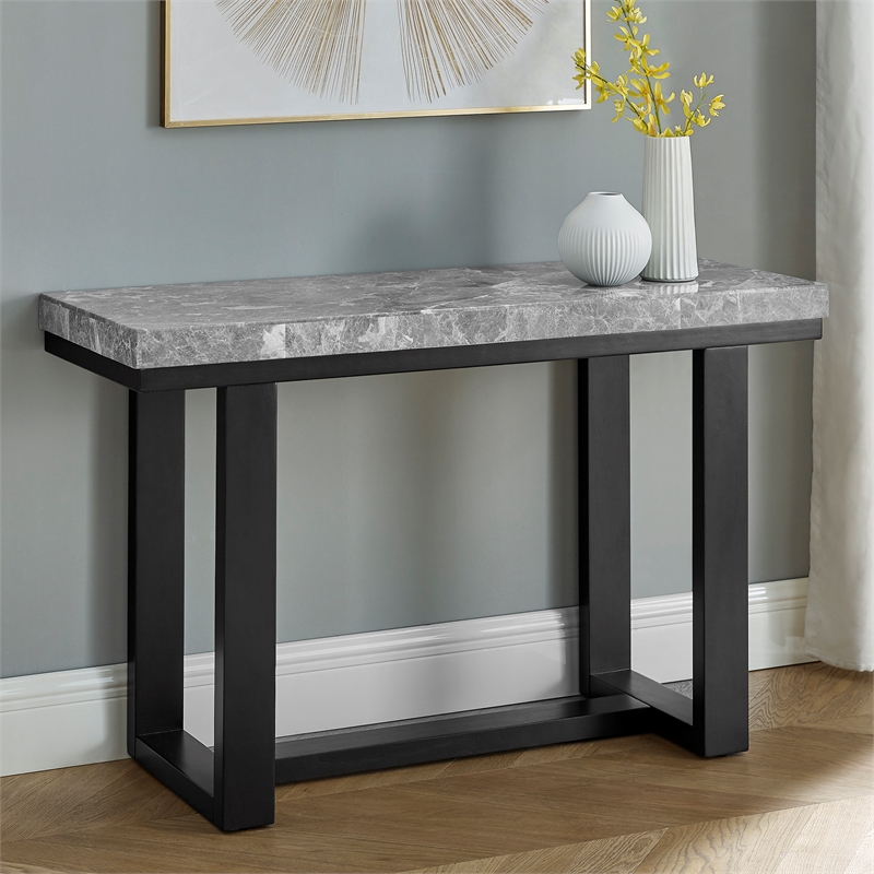 Lucca Gray Marble and Espresso Wood Sofa Table Homesquare