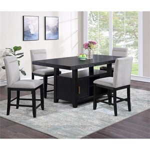 Yves Rubbed Charcoal Wood Counter Height Storage 5-Piece Dining Set