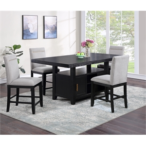 yves rubbed charcoal wood counter height storage 5-piece dining set
