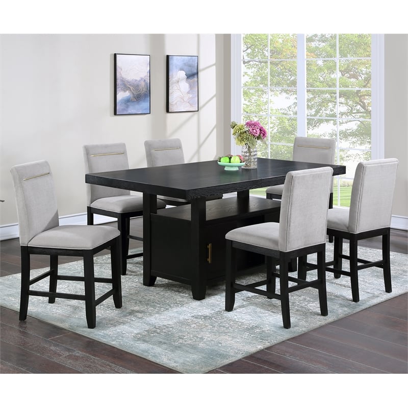 Yves Rubbed Charcoal Wood Counter Height Storage 7-Piece Dining Set