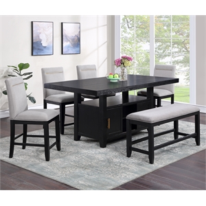 yves rubbed charcoal wood counter height storage 6-piece dining set
