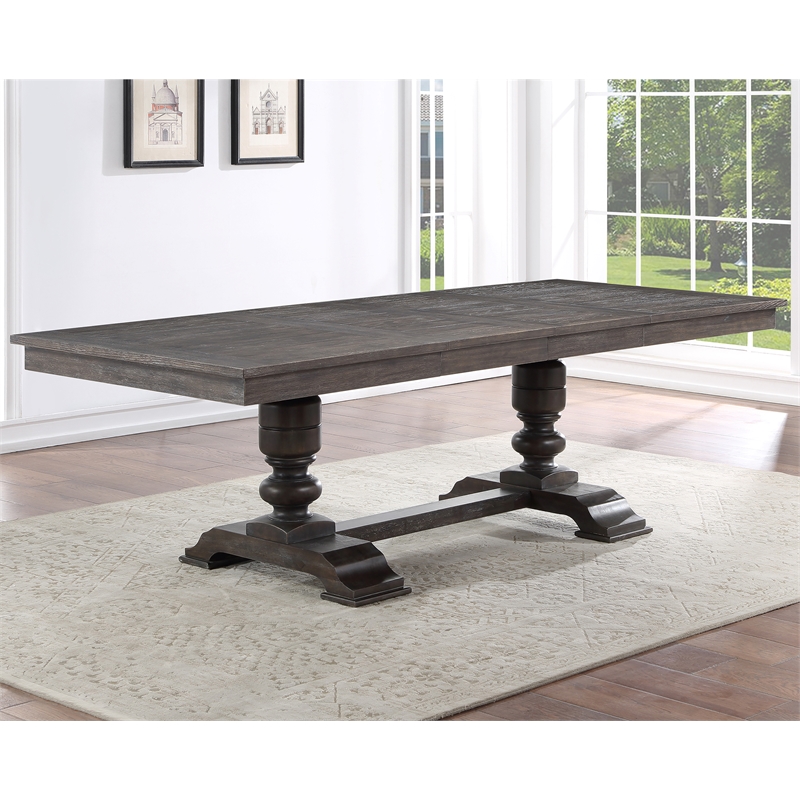 Hutchins Washed Espresso Wood 7-Piece Dining Set with 2 Upholstered Chairs