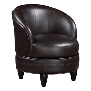 sophia swivel accent chair in brown faux leather