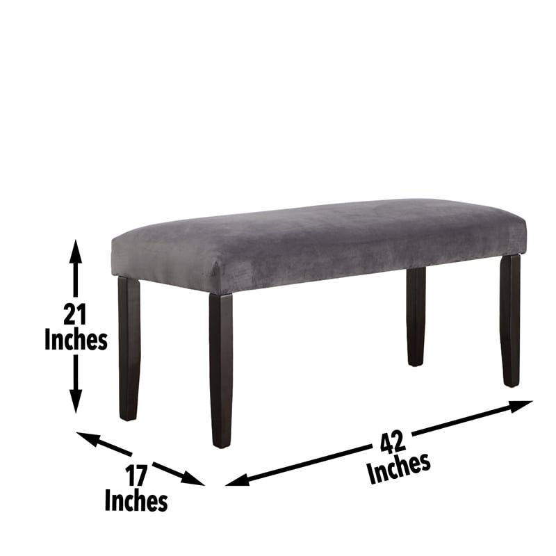 Steve Silver Company Napoli Velvet & Wood Dining Bench in Gray/Black