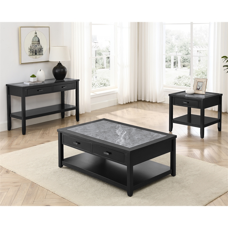 Garvine Gray Stone Top Cocktail Table with Casters