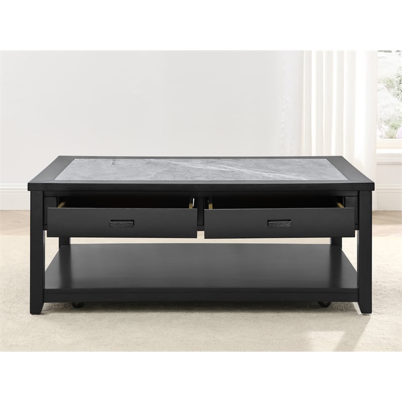 Garvine Gray Stone Top Cocktail Table with Casters