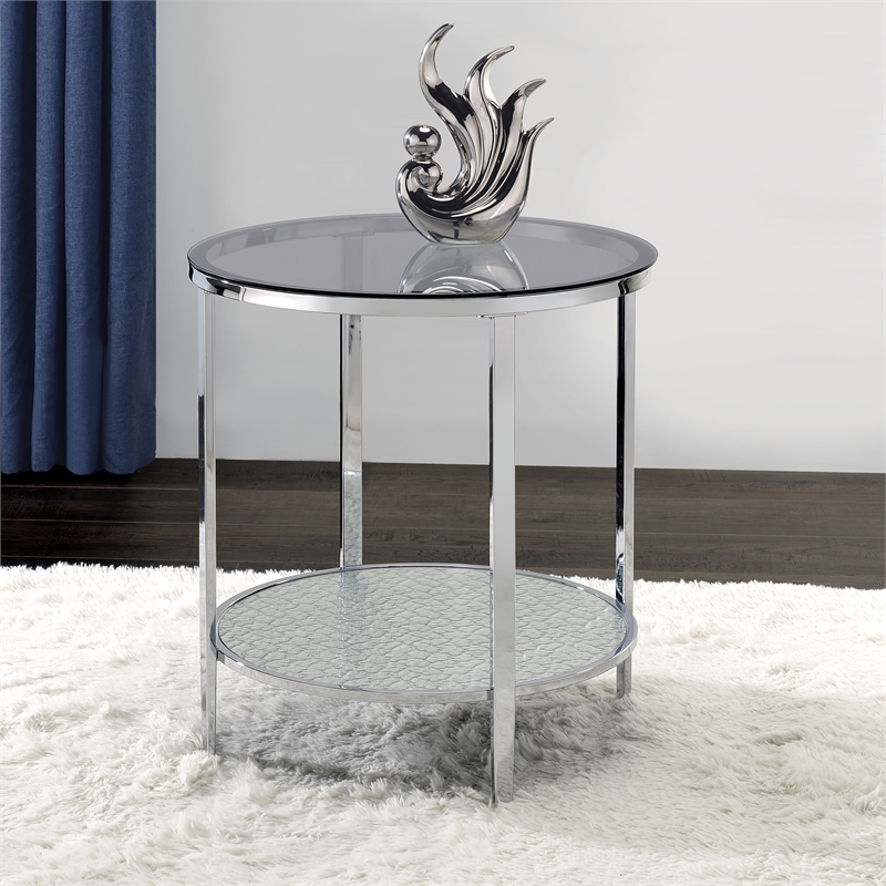 Frostine Round Chrome and Tempered Glass End Table