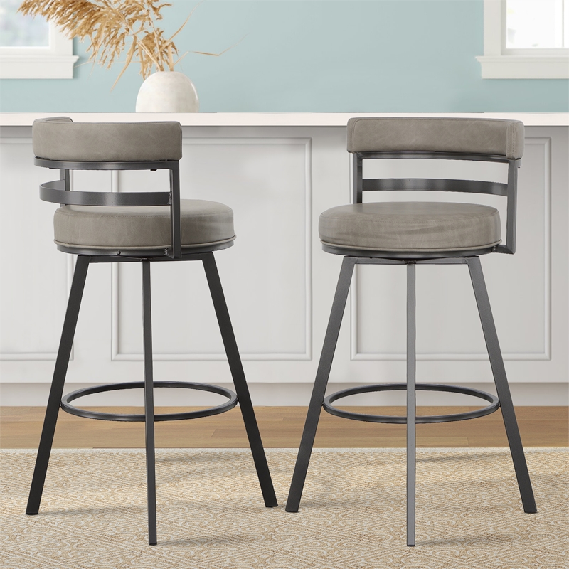 Gene Metal and Beige Faux Leather Swivel Bar Stool