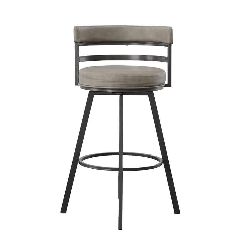 Gene Metal and Beige Faux Leather Swivel Bar Stool