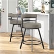 Gene Metal and Gray Faux Leather Swivel Counter Stool