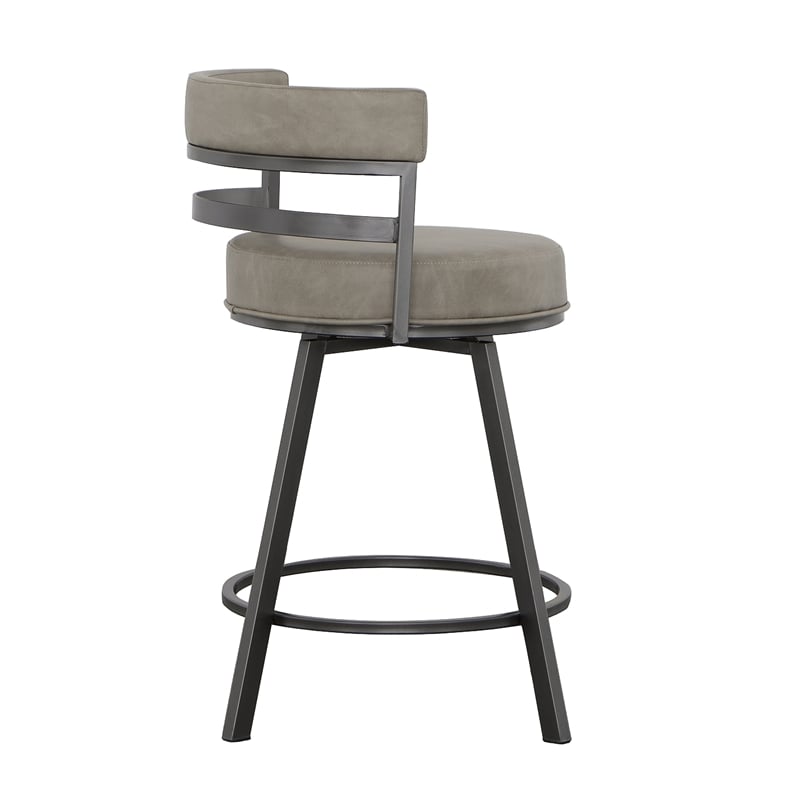 gene metal and gray faux leather swivel counter stool
