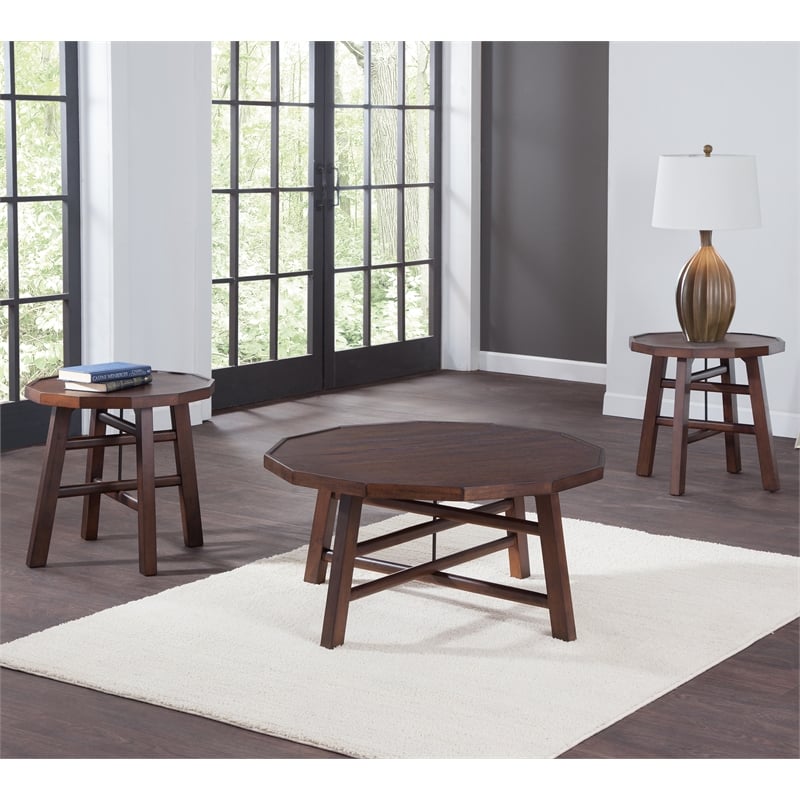 Paisley 3-Piece Burnt Caramel Finish Wood Occasional Table Set