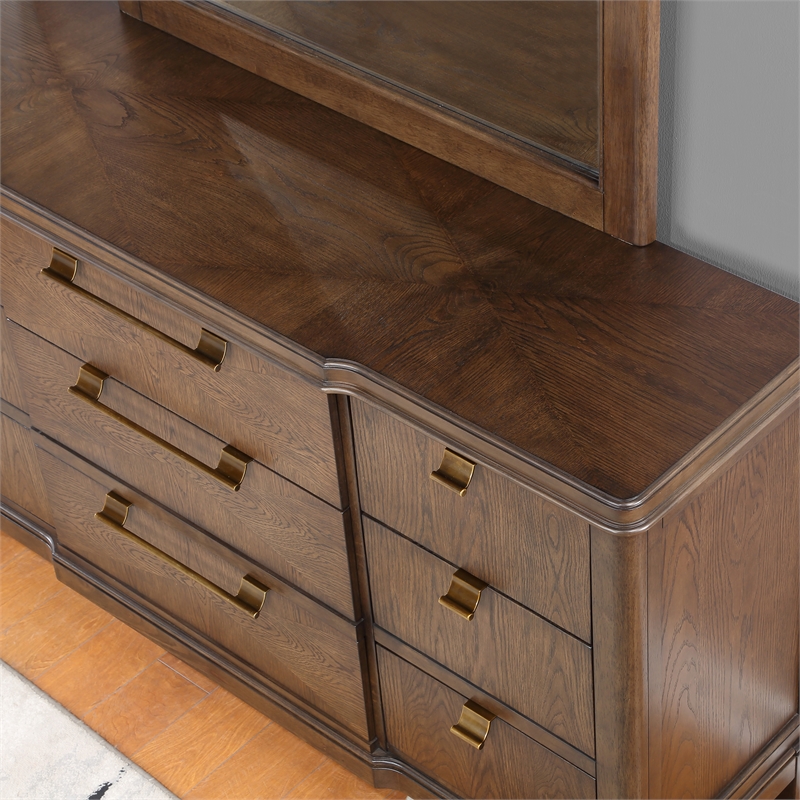 Milan Walnut Brown Wood 6-drawer Dresser and Mirror