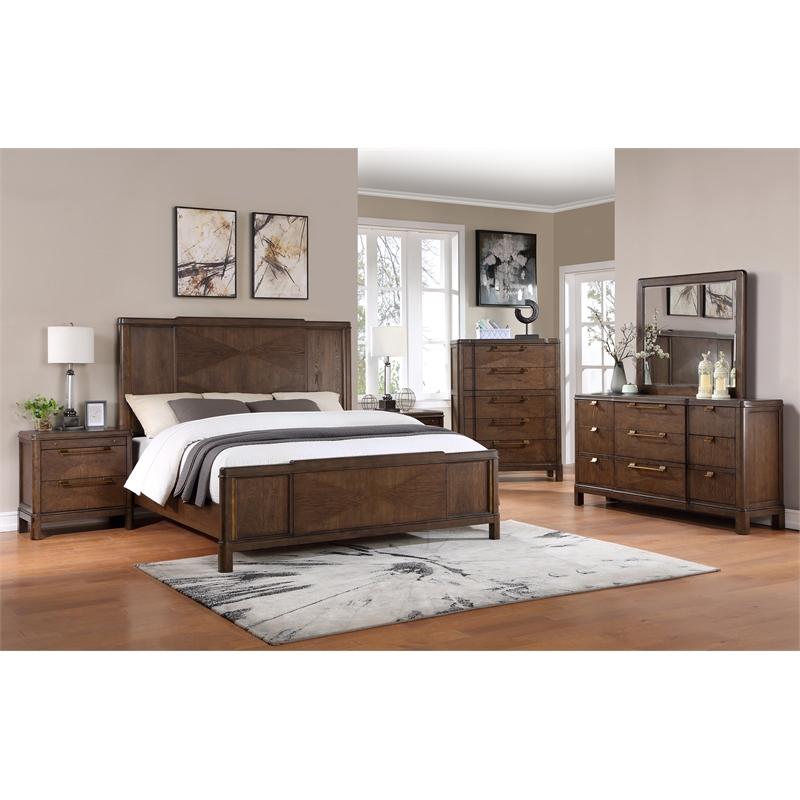 Milan Walnut Brown Wood 6-drawer Dresser and Mirror