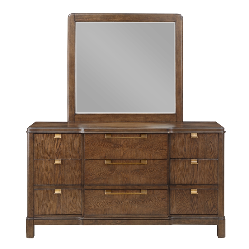 Milan Walnut Brown Wood 6-drawer Dresser and Mirror