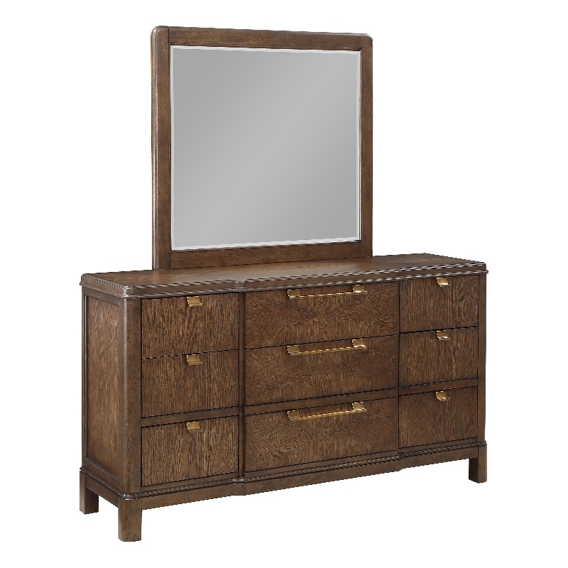 Milan Walnut Brown Wood 6-drawer Dresser and Mirror