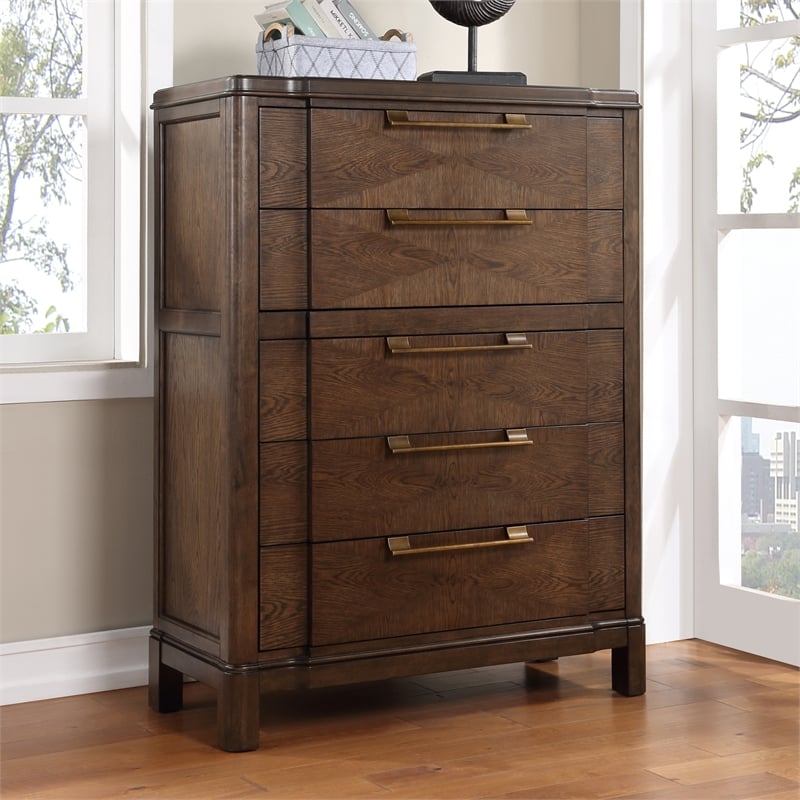 Steve Silver Milan Walnut Brown Wood 5-drawer Chest